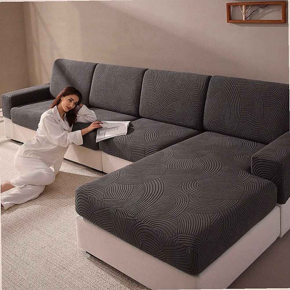QIANMEW Couch Cushion Covers Sectional L Shaped Sofa 3 Seaters Dark Gray