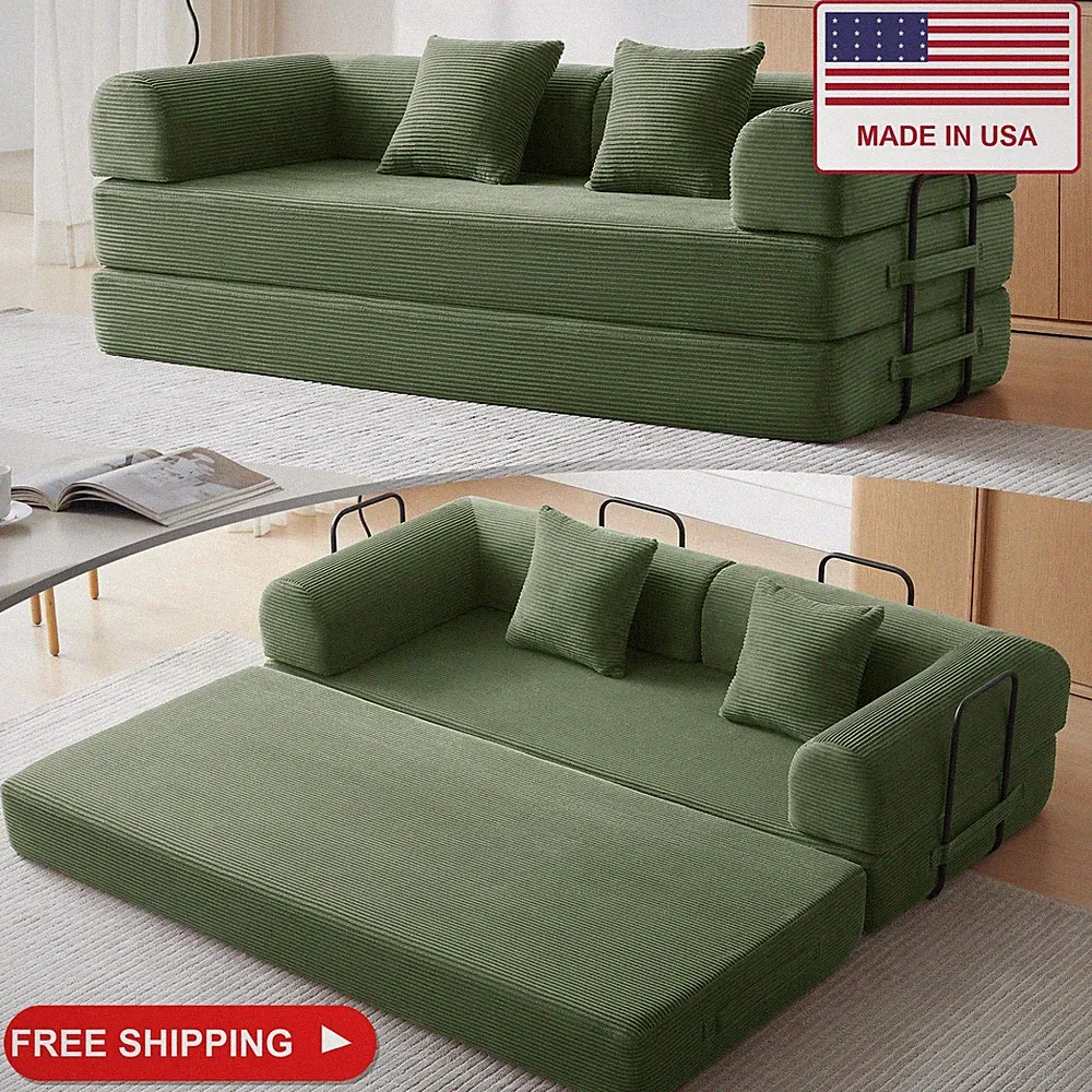 QQR 79" Convertible Futon Sofa Bed, Boneless Couch for Living Room (Green)
