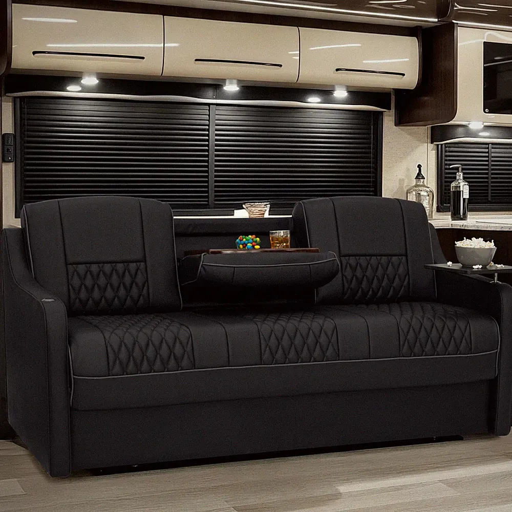 Qualitex Gravitas DX with Console RV Sofa Bed, 72" Wide, Black & Charcoal