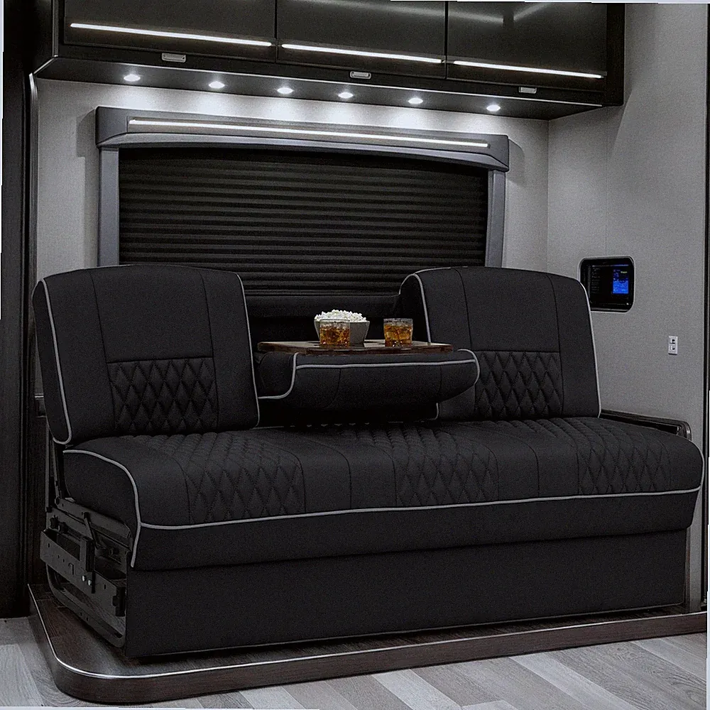 Qualitex Gravitas with Console RV Sofa Bed, 66" Wide, Black & Charcoal