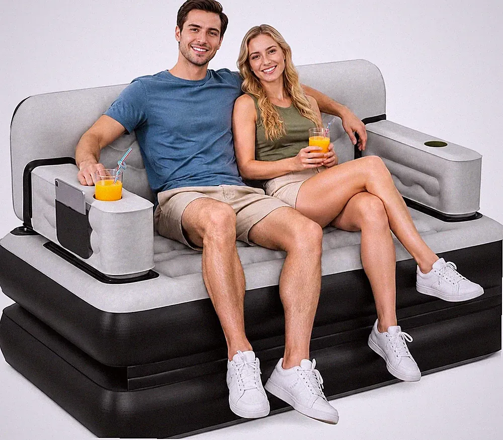 Queen Air Sofa Bed with Headboard and Built-in Pump
