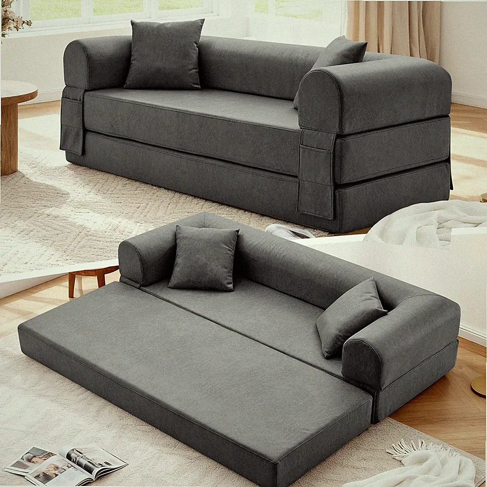 Queen Convertible Sofa Bed, No Assembly Modern Boneless Couch Sofa in Box, PU