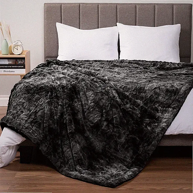 Queen Faux Fur Blanket Tie Dye Black Soft Sherpa Plush Fleece 90x90