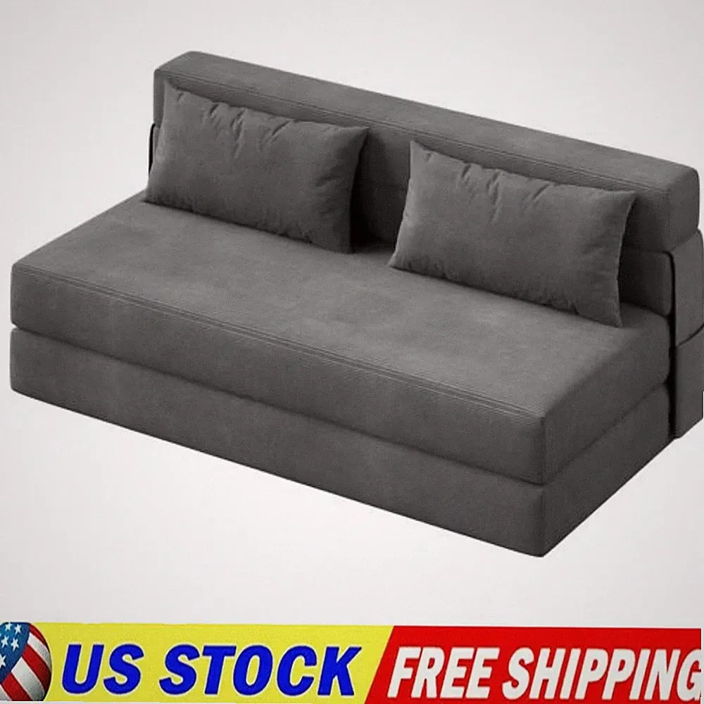 Queen Folding Sofa Bed, Convertible Sleeper Chair Bed Couches w/ Dual-Pillow