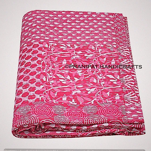 Queen Patchwork Summer Cotton Pink Sofa Decor Blanket Kantha Quilt Bedspread