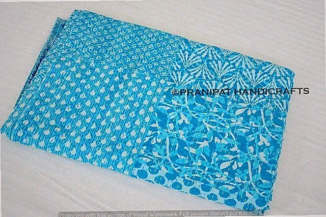 Queen Patchwork Summer Cotton Turquoise Sofa Decor Blanket Kantha Quilt Bedsheet