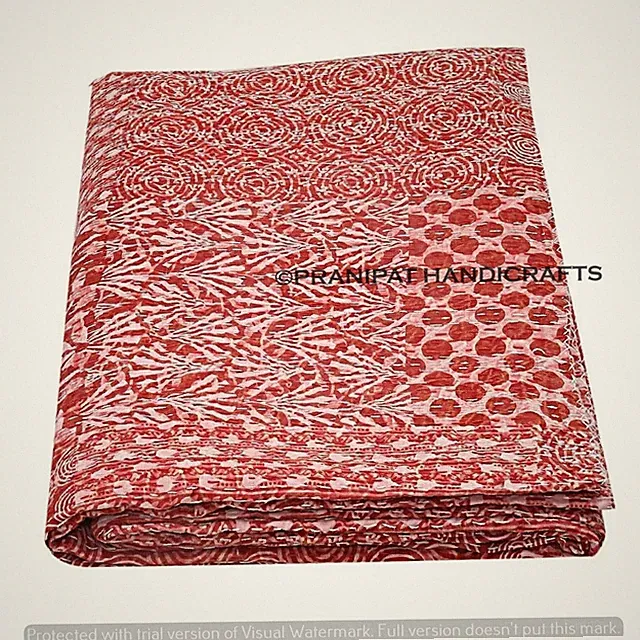 Queen Patchwork Throw Summer Cotton Red Sofa Decor Blanket Kantha Quilt Bedsheet