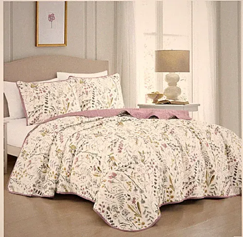 Queen Quilt Set French Country Cottage Modern Farmhouse Shabby Chic Bedspread 3P