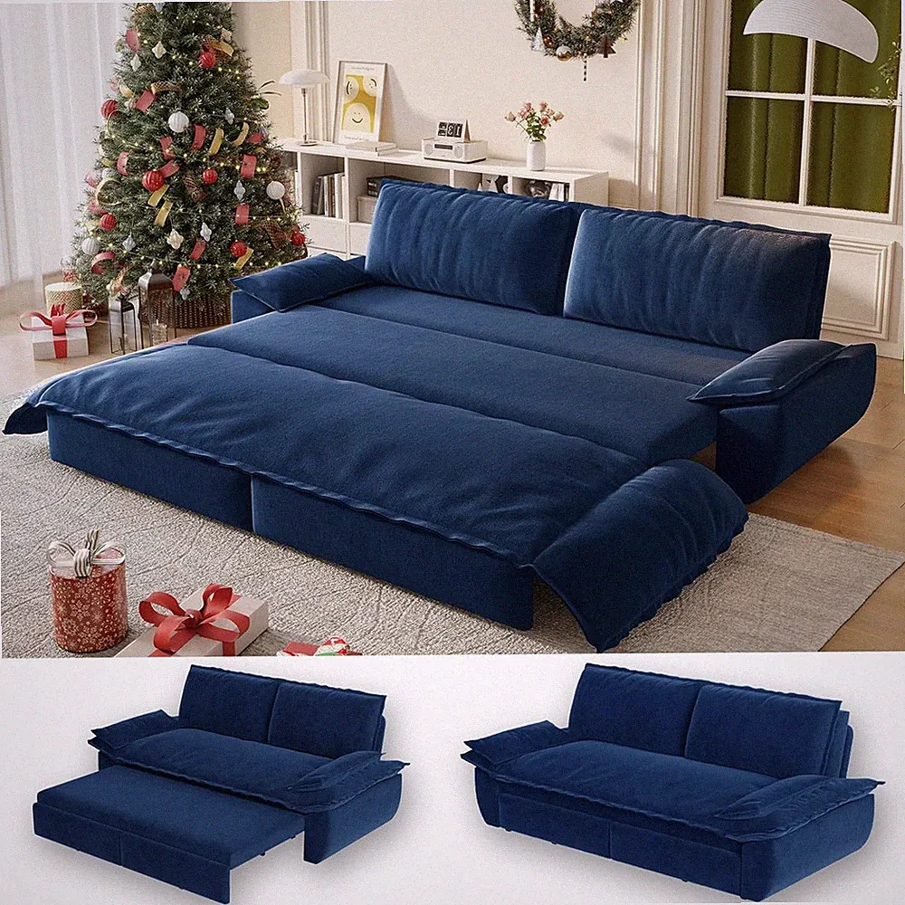 Queen Size 3-in-1 Convertible Sofa Bed 73.2" Loveseat Sleeper Pull Out Couch