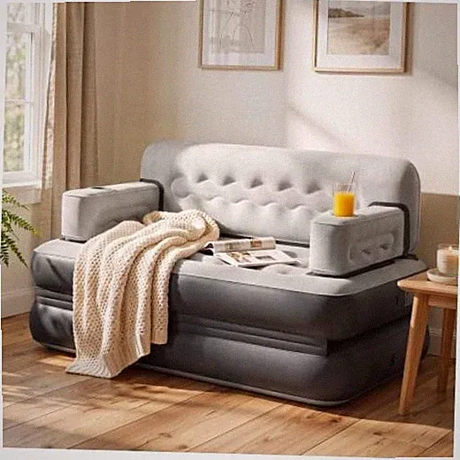 Queen Size Air Sofa Bed Mattress with Headboard and Pump - Blow Up Couch