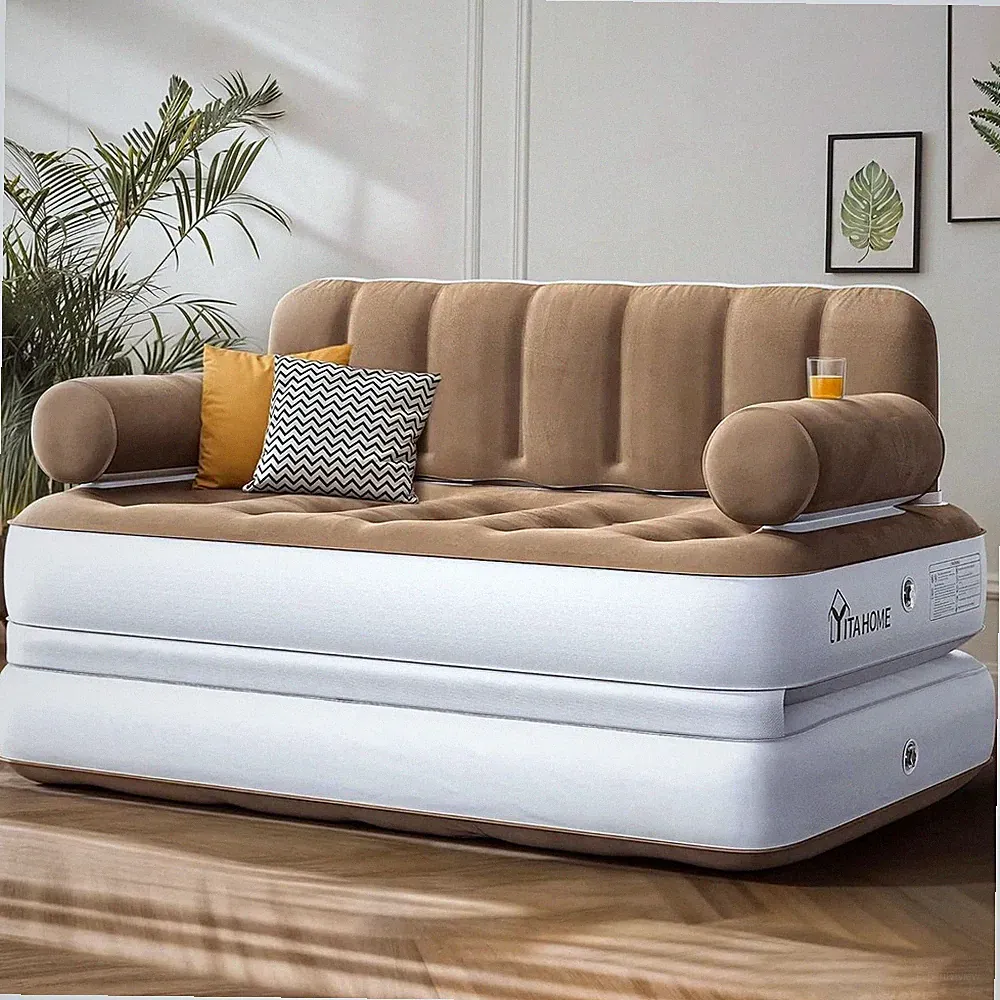 Queen Size Air Sofa Bed Mattress with Headboard and Pump, Blow up Couch Inflatab