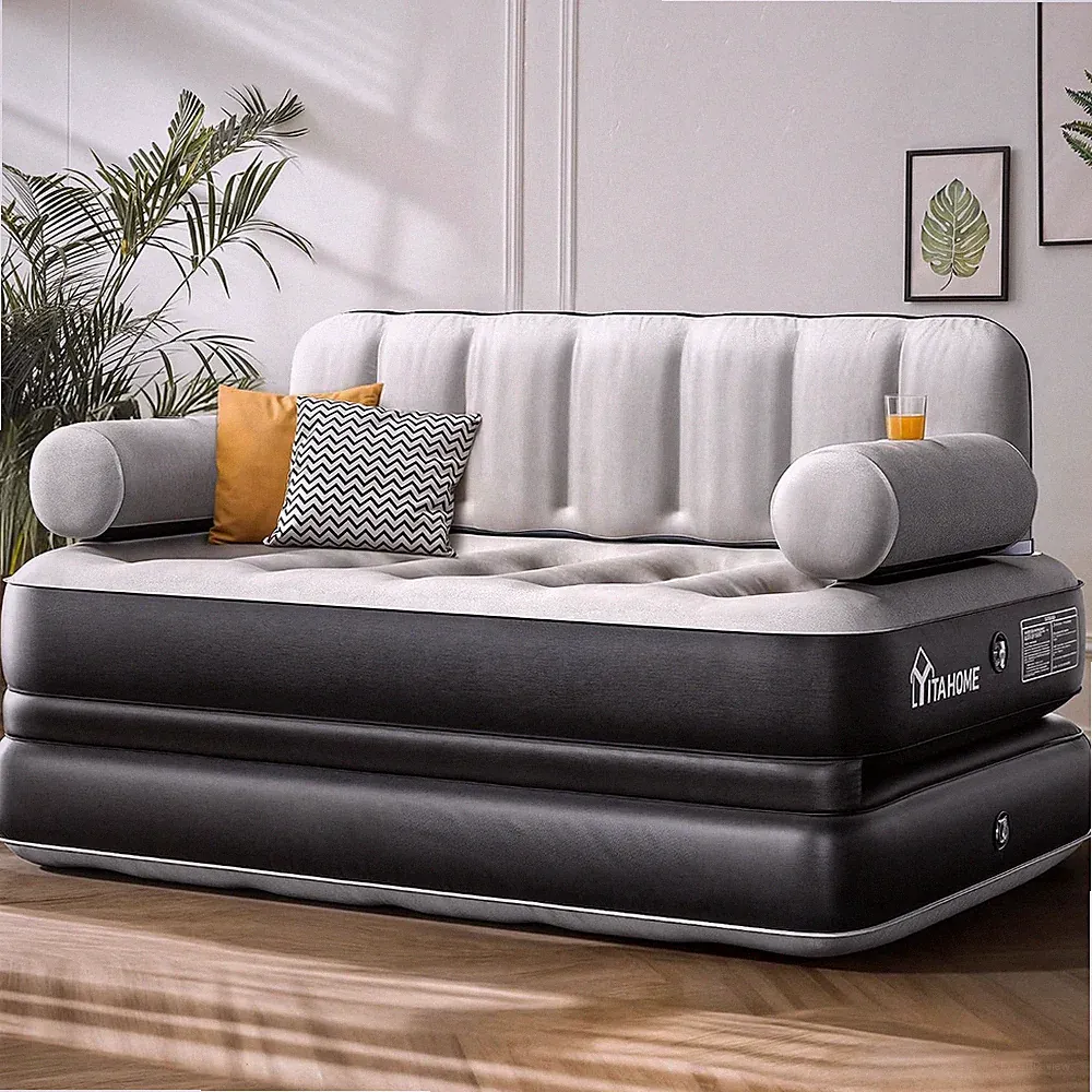Queen Size Air Sofa Bed Mattress with Headboard and Pump, Blow up Couch Inflatab