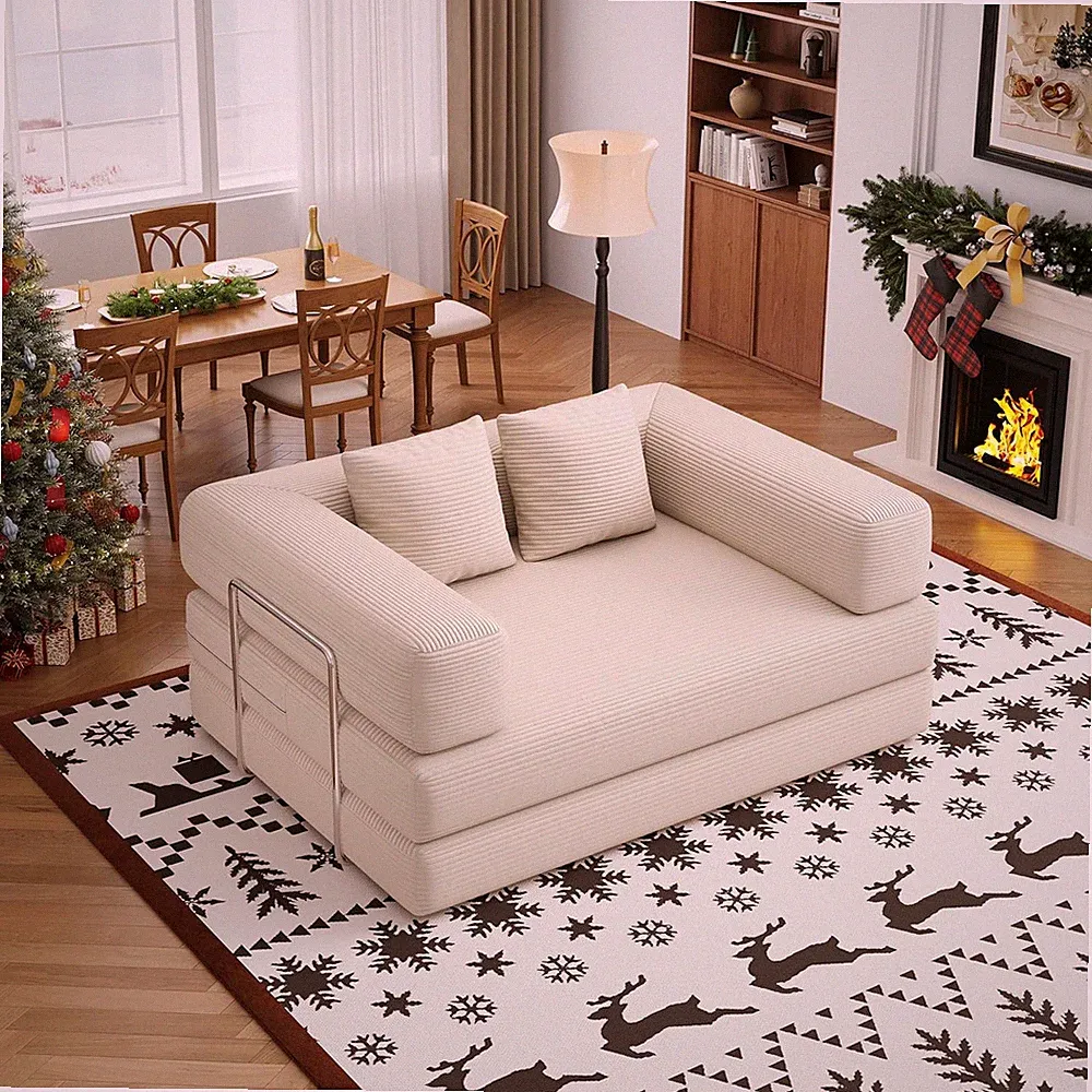 Queen Size Folding Sofa Bed - 4-in-1 Modular Couch for Living Room (Beige)