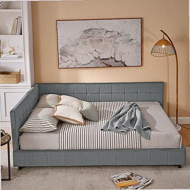 Queen Size Upholstered Tufted Bed Sofa Bed Frame Comfortable Backrest & Armrests