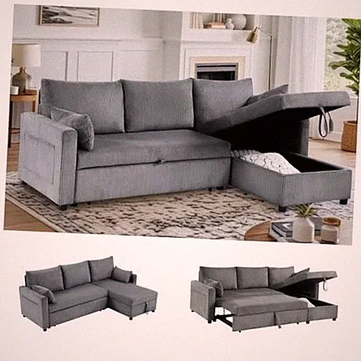 Queen Sleeper Sofa, Convertible Sofa Bed with Storage, 85 Inch Sectional Couch
