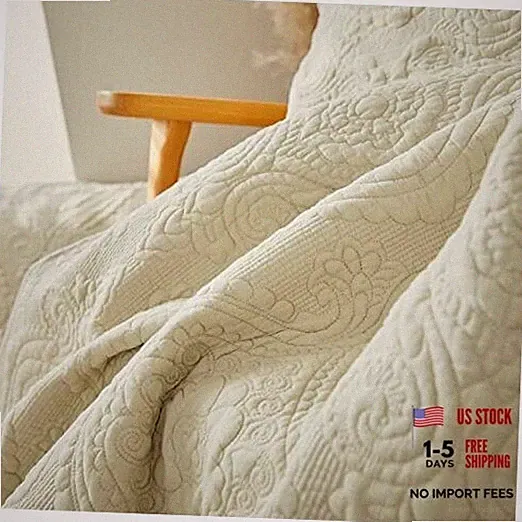 Quilt Cotton Quilted Throw Blanket for Bed Couch Daybed 47 X 60 Beige Damask