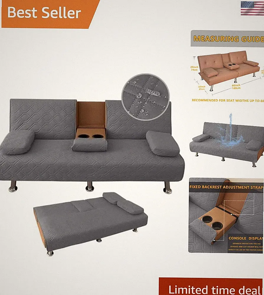 Quilted 4-Piece Grey Sofa Bed Cover Set for 3-Seater With Waterproof Protection