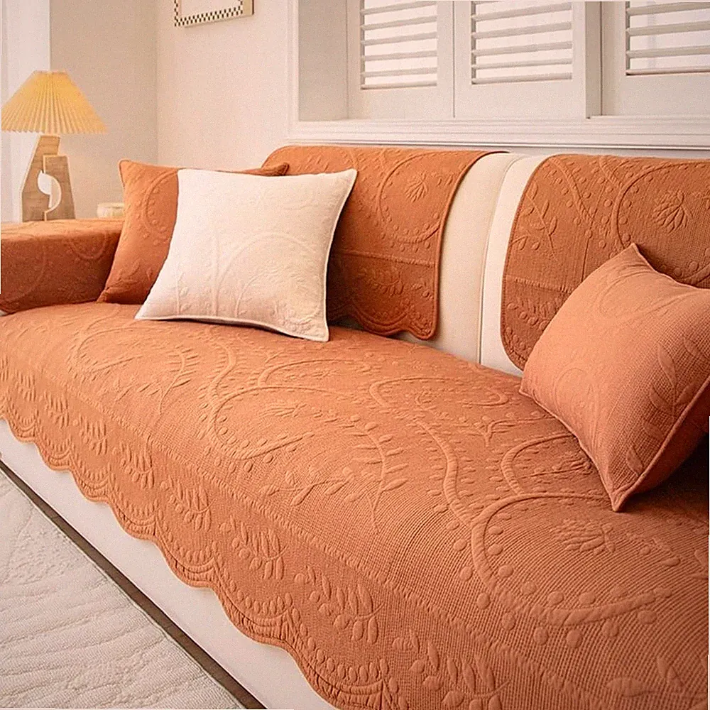 Quilted Cotton Farmhouse Couch Cover Anti Slip Pet Sofa Furniture Protector