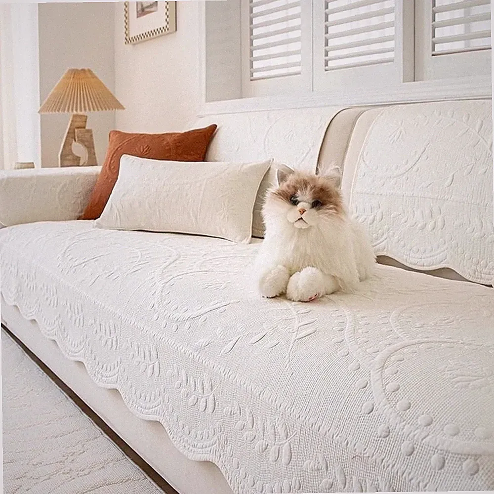 Quilted Cotton Farmhouse Couch Cover Anti Slip Pet Sofa Furniture Protector