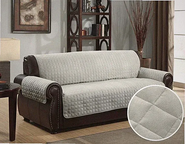 QUILTED MICRO SUEDE PET DOG COUCH SOFA FURNITURE PROTECTOR COVER, KASHI, GREY