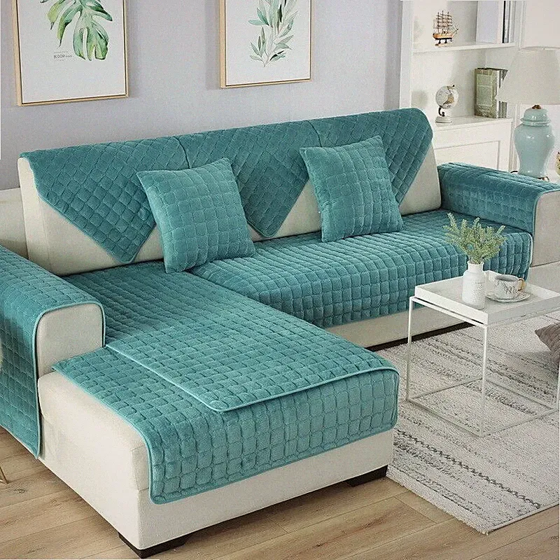 Quilted Sofa Cover Non Slip Square Couch Protector Washable