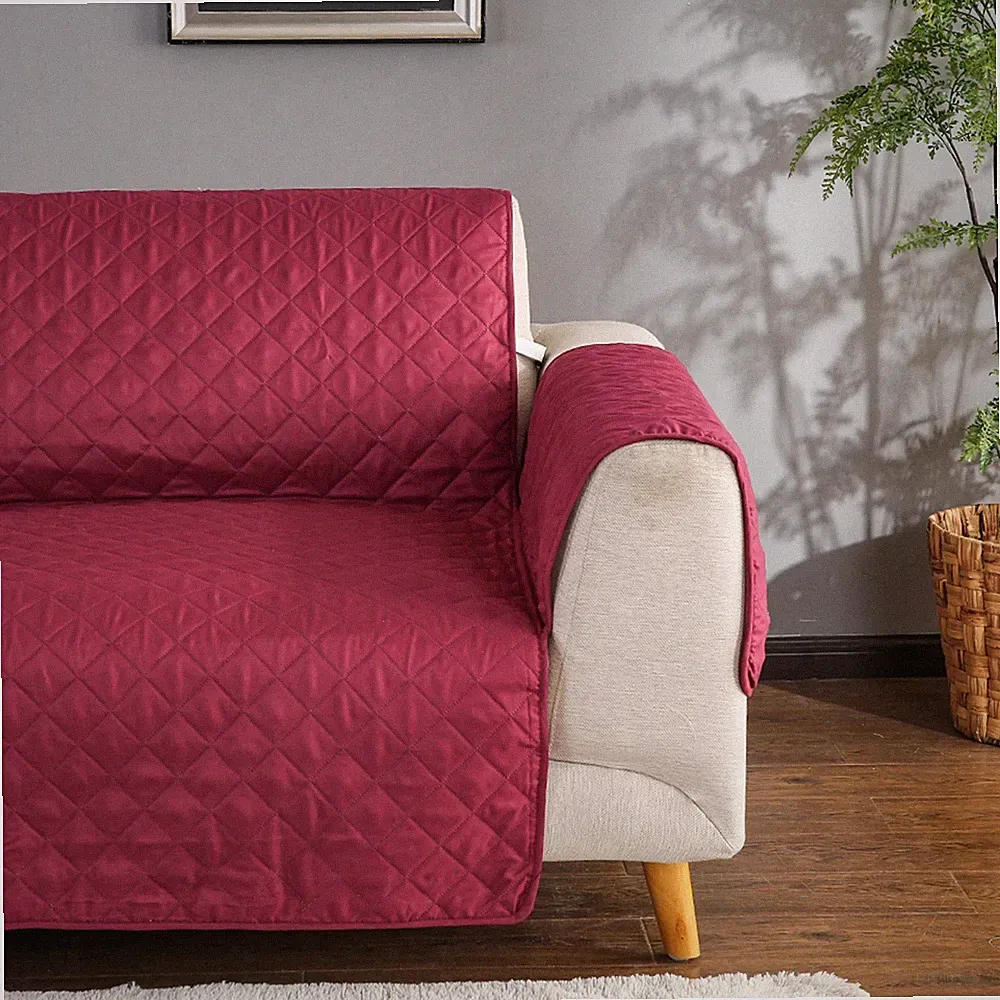 Quilted Sofa Cover Waterproof Nonslip Couch Slipcover Pet Protector, Burgundy