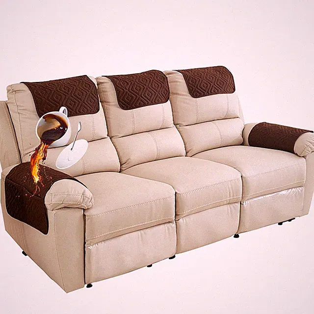 Quilted Sofa Nonslip Recliner Armrest Cover (Coffee(Style B) 3 Seater(5pcs) |...