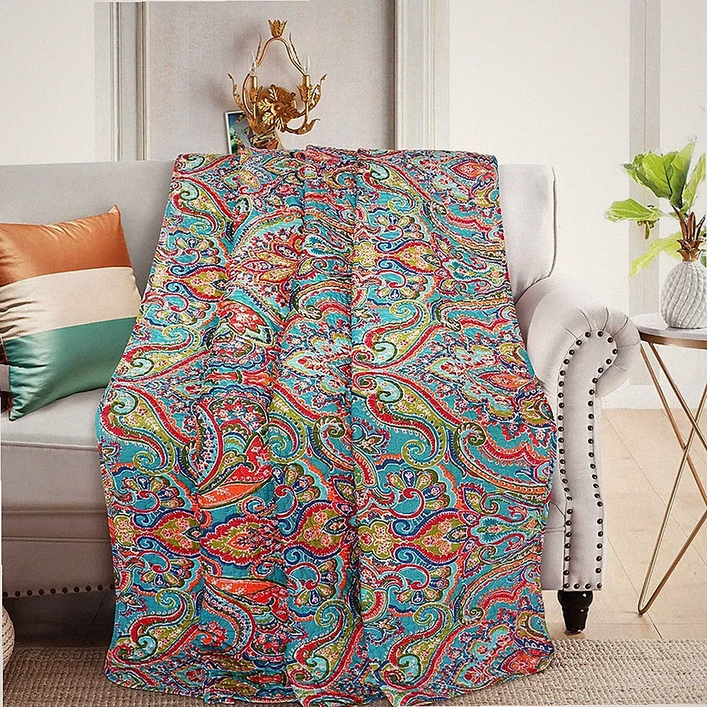 Quilted Throw Blanket for Bed Couch Sofa, European Gorgeous Floral, 60X78 Inch