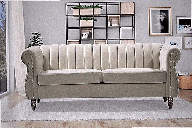 Quinones Modern Nailhead Trim Channel Tufted Chesterfield Rolled Arms, Sofa, Blo