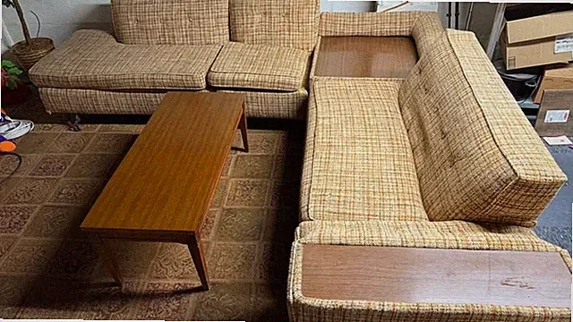 RARE 60?S *Sectional Sofa W/Built-In End Table time capsule Vintage Mid-Century