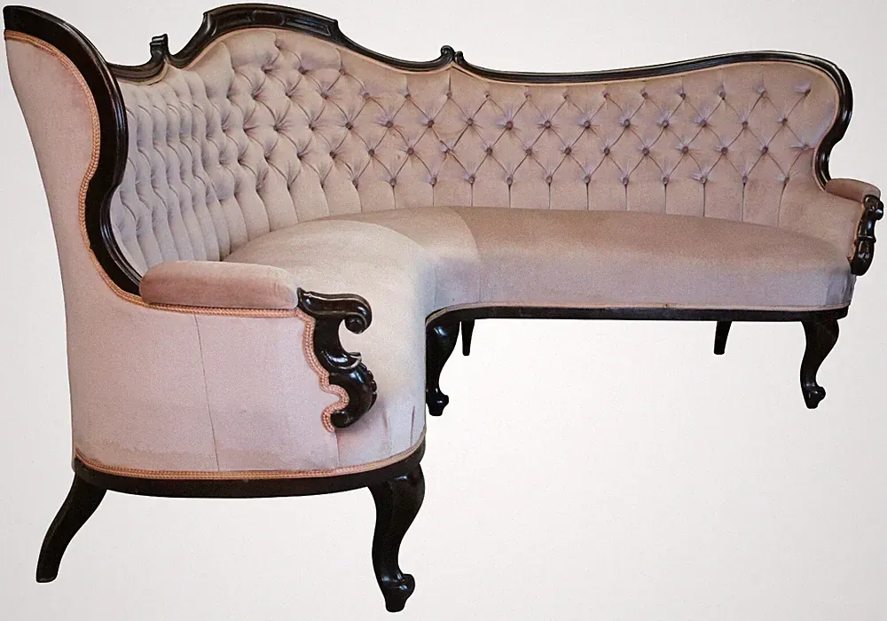 Rare Antique Victorian Walnut Tufted Serpentine Parlor Corner Sofa Settee Couch