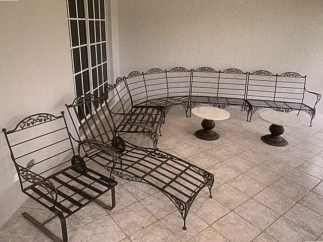 *RARE SET* VTG GALLO Wrought Iron Patio Furniture Marble Tops on Bases 10 PIECE