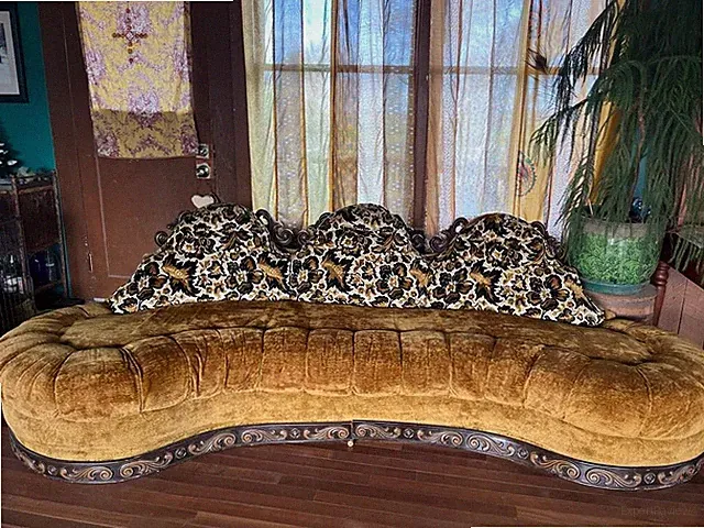 Rare Vintage Hollywood Regency Kidney-Shaped Crushed Velvet Maximalist Sofa