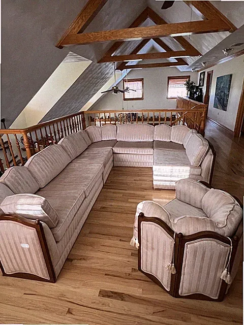 Rare Vintage Wood Cased Conversation Sofa/Sectional