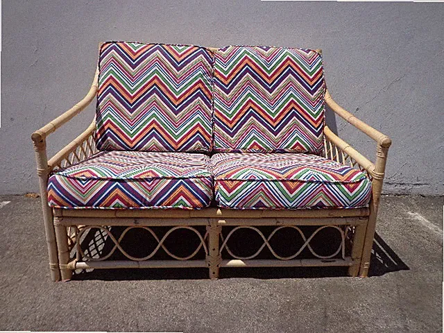 Rattan Sofa Couch Loveseat Seating Bohemian Boho Chic Peacock Coastal Cottage