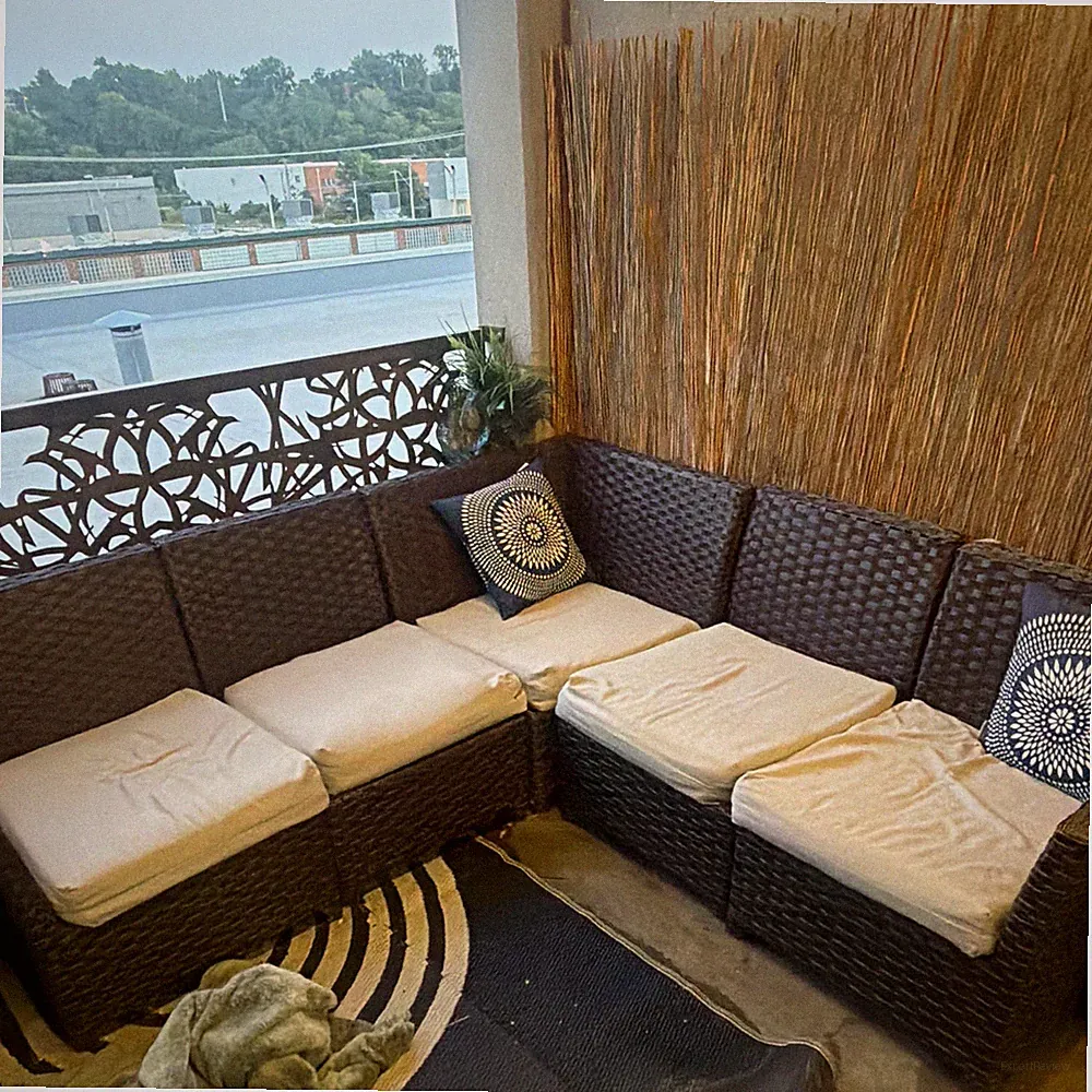Rattan Wicker Patio Sectional Sofa Set, Brown with Beige Cushions Included