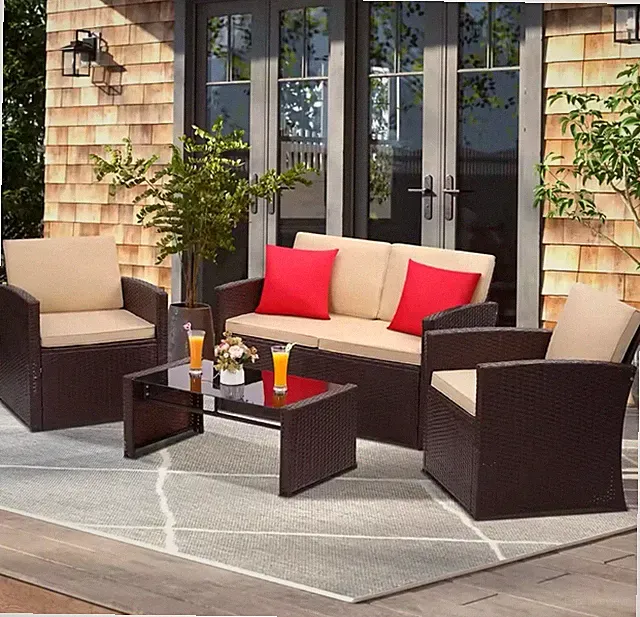 Rattan Wicker Sectional Furniture with Sofa, Chairs, Coffee Table, All Seasons