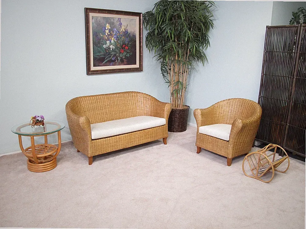 Rattan & Wicker Settee 3 Piece Living Room Set