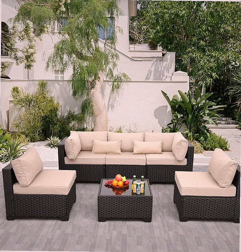 Rattaner Patio Sectional 6 Pieces All-Weather Wicker Patio Furniture Set Outdoor
