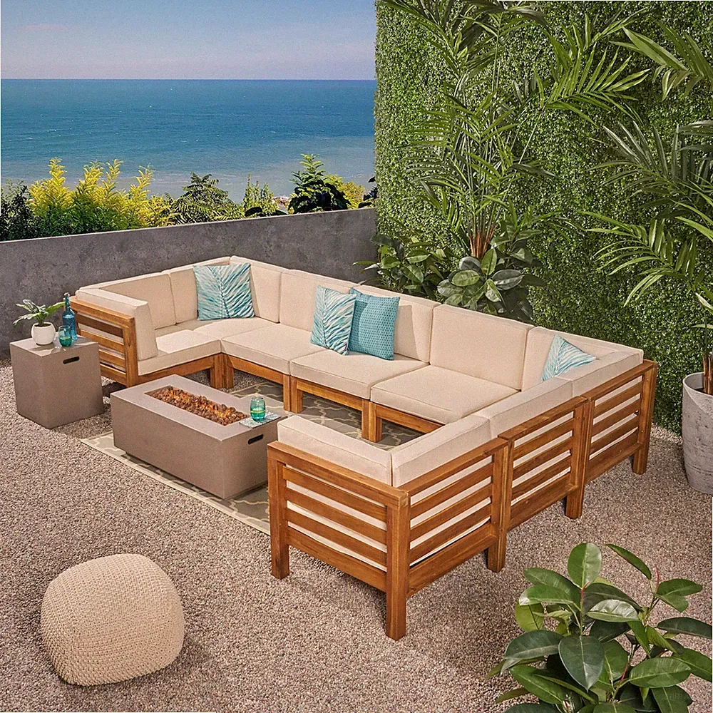 Ravello Outdoor U-Shaped Sectional Sofa Set with Fire Pit