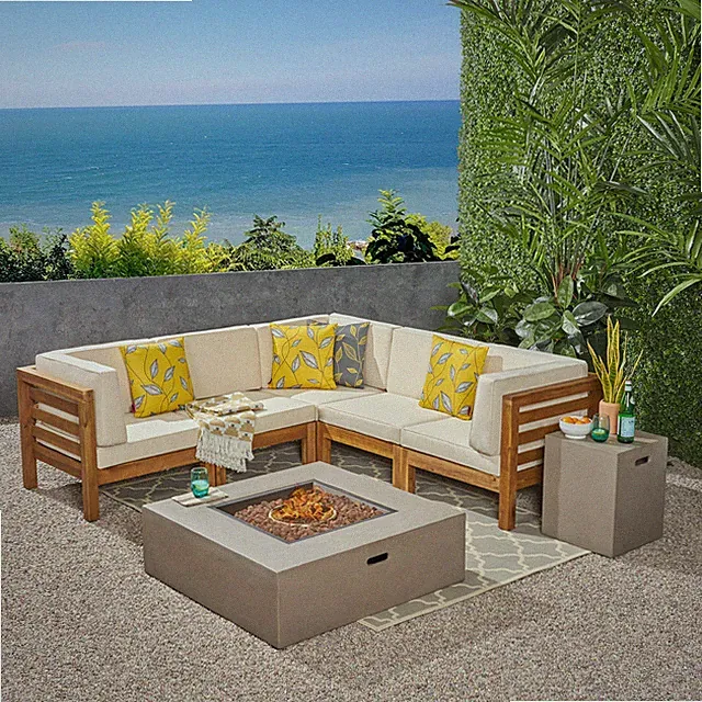 Ravello Outdoor V-Shaped Sectional Sofa Set with Fire Pit