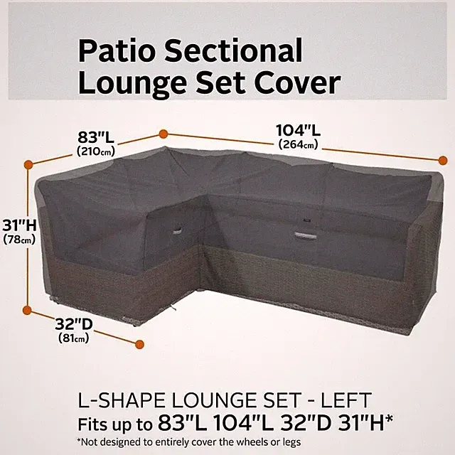 Ravenna 83 in. 104 x 32 x 31 in. Left Facing L-Shape Patio Sectional Cover