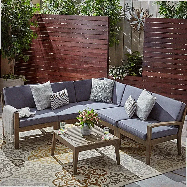 Ray Outdoor Acacia Wood 5 Seater Sectional Sofa Set with Coffee Table