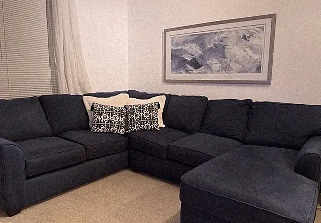 Raymour & Flanigan 2-Piece Sectional Sofa Navy Blue Reversible Chaise Excellent