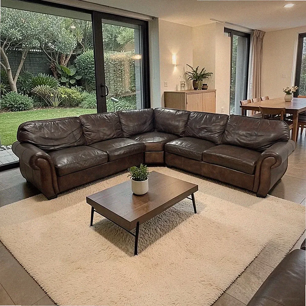 Raymour & Flanigan Dark Brown Leather Sectional Couch