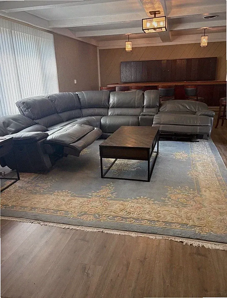 Raymour & Flanigan Leather Reclining Sectional Sofa w/ Cup Holders Storage