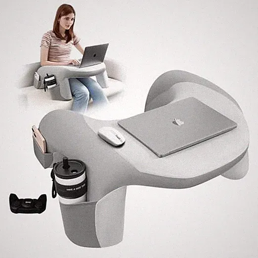 Reading Pillow for Bed, Lap Desk for Laptop, Memory Foam Arm Rest Support Gray