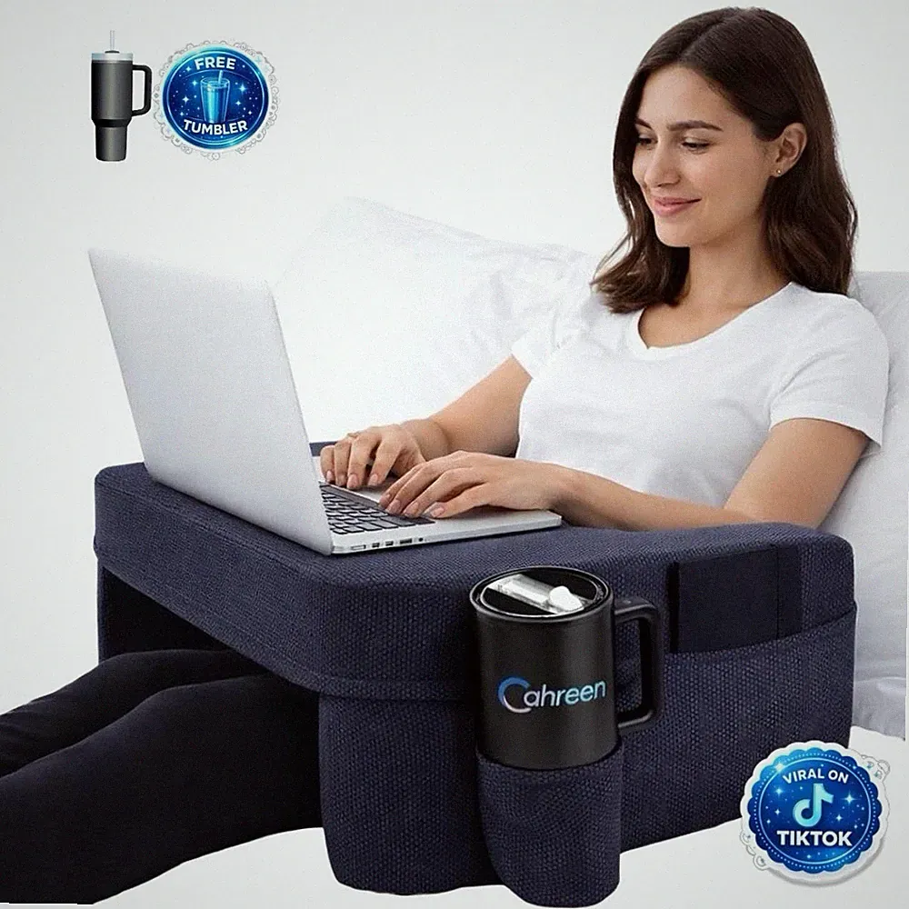 Reading Pillow for Gaming – Lap Desk & Arm Rest with Cup & Phone Holder (Black)