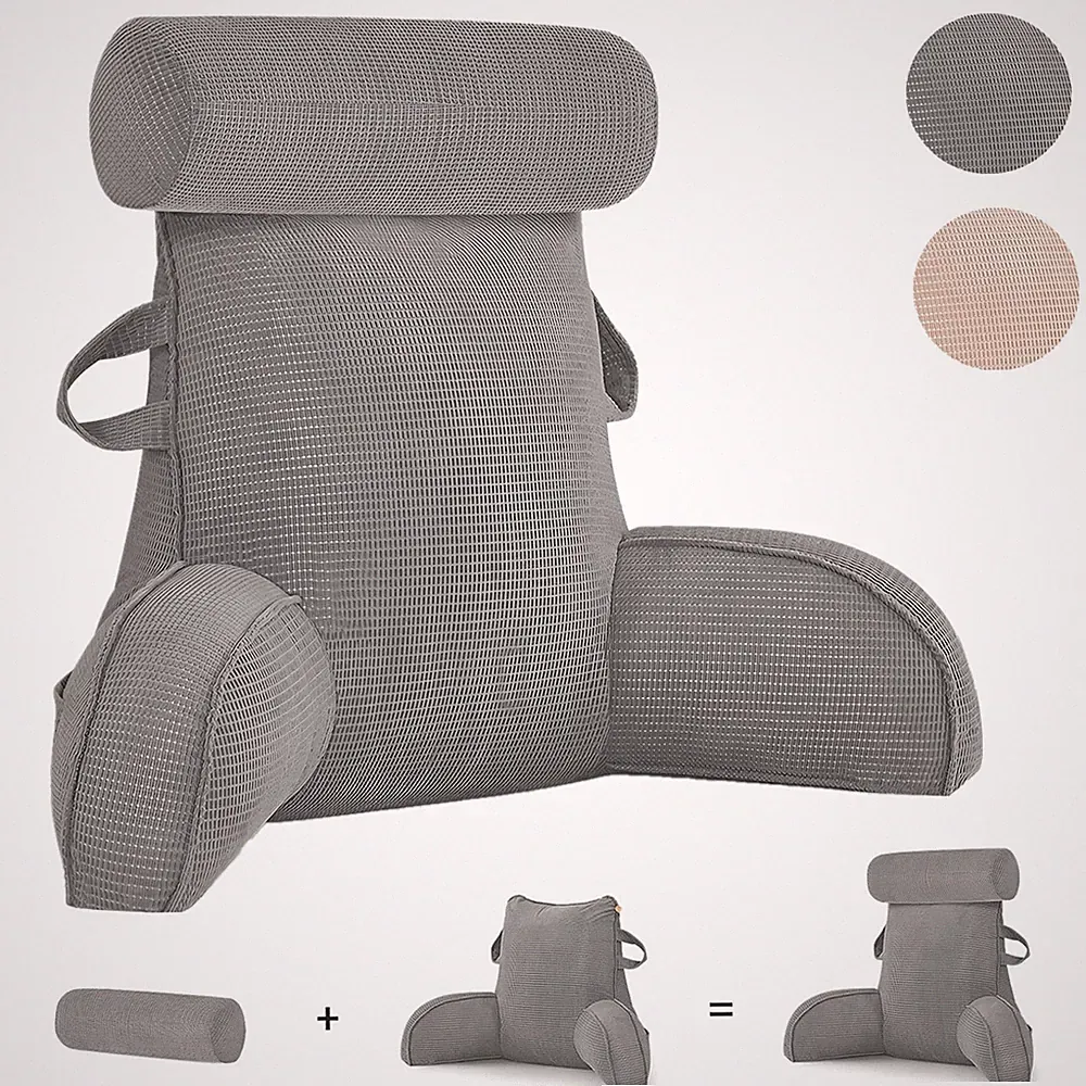 Reading Pillow Large Bed Sofa Back Rest Pillow with Detachable Neck Roll