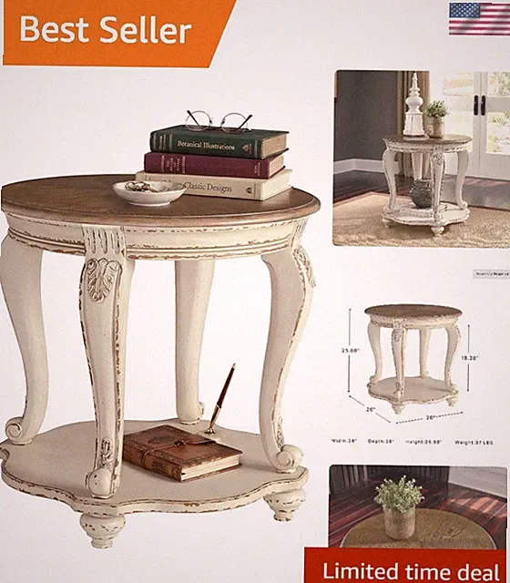 Realyn Round End Table, French Country, White